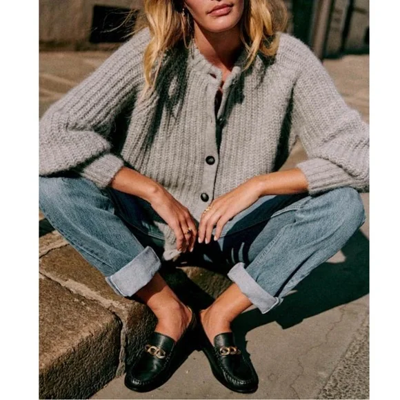 SEZANE BLOGGER FAVE Gray Alpaca Wool Oversized Cardigan Sweater Emile Jumper L - Picture 14 of 16